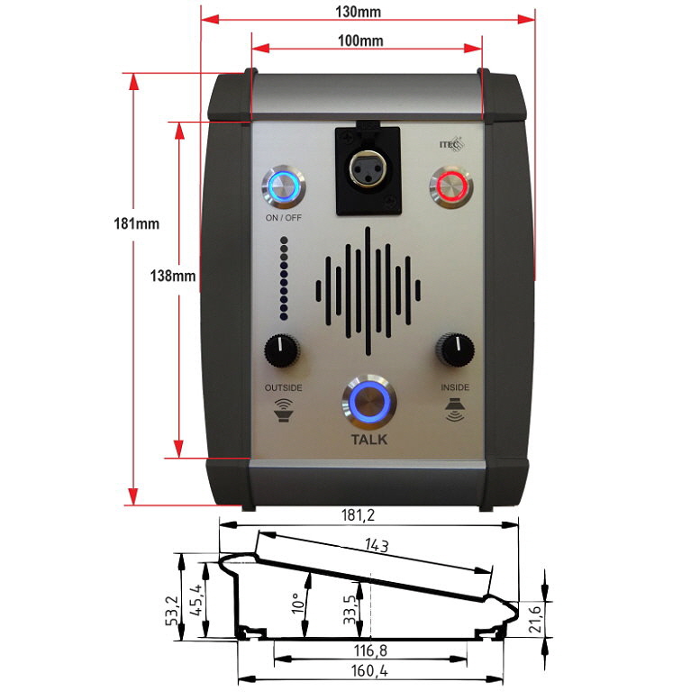 DESKTOP COUNTER CALL STATION FULL DUPLEX  IC-1 DIMENSIONS